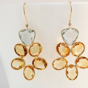 Kami Citrine and Blue Topaz Flower Dangle Earrings 14K Yellow Gold AER3863