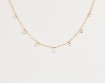 Drizzle Diamond Dangling Necklace 14K Yellow Gold NK11967 Handmade Jewelry