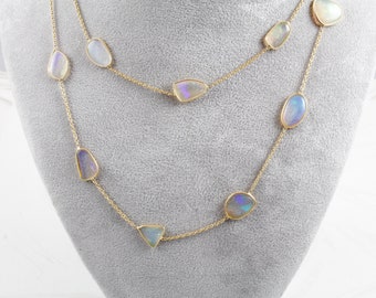 Stella Opal Mixed Shape Bezel Station Necklace 14K Yellow Gold ABC9424 Handmade Jewelry