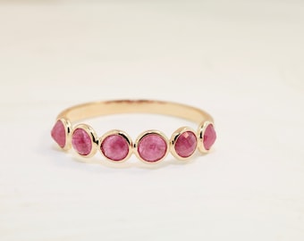 Poppy Ruby Round Bezel and Diamond Pave Ring 14K Yellow Gold RG13723 Handmade Jewelry