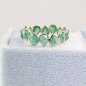 Aiyana Emerald Pear Eternity Ring Bezel Set 14K Yellow Gold RG9187 Handmade Jewelry
