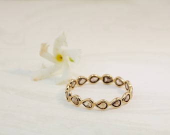 Aiyana Colored Diamond Champagne Pear Shaped Bezel Set Full Eternity Ring 14K Yellow Gold RG9875 Handmade Jewelry