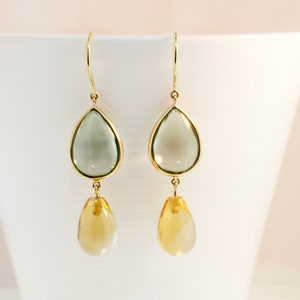 Hali Blue Topaz and Citrine Briolette Droplet Dangling Earrings AER9058 Handmade Jewelry