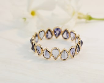 Aiyana Tanzanite Pear-Shaped Culet Up Bezel Set Full Eternity Ring 14K Yellow Gold RG9906 Handmade Jewelry