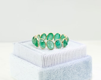 Aiyana Emerald Oval Eternity Ring 14K Yellow Gold RG7961 Handmade Jewelry