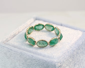 Aiyana Emerald Oval Horizontal Eternity Ring 14K Yellow Gold RG7964 Handmade Jewelry
