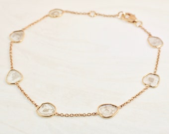 Stella Diamond Slice Station Bracelet Layering Bracelet 14K Yellow Gold BR12750 Handmade Jewelry