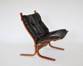 Scandinavian Mid Century Modern Original Black Leather Brown Bentwood Siesta Chair by Ingmar Relling for Westnofa