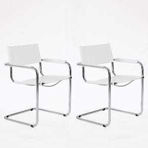 White Leather Tubular Chrome Bauhaus S34 Chairs Mart Stam 1925 Fasem Italy Set of 2 Vintage Mid Century Modern Minimalist Designer Furniture