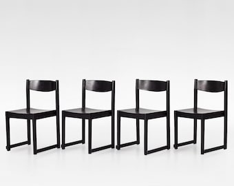 Vintage Schwarze Holz Orchester Stühle Sven Gottfrid Markelius Schweden 4er Set Minimalist Skandinavische Mid Century Modern Möbel Ikone