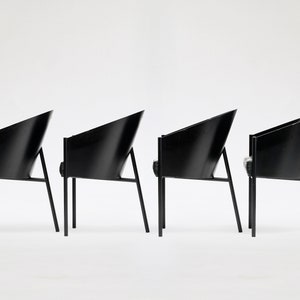 Vintage Black Leather Metal Driade Chairs Philippe Starck Aleph Driade 1980s Italy Set of 4 Retro Minimalist Mid Century Modern Furniture