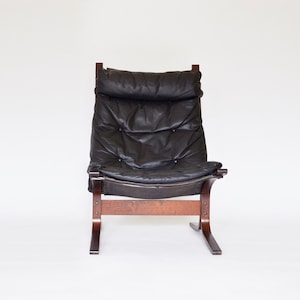 Vintage Black Leather Plywood Highback Siesta Chair Ingmar Relling Westnofa Norway 1960s Scandinavian Mid Century Modern Minimal Furniture