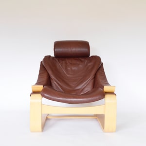 Scandinavian Brown Leather Kroken Lounge Chair Åke Fribytter Nelo Möbel Sweden 1970s Vintage Mid Century Modern Furniture