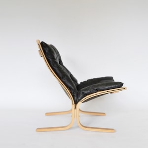 Vintage Black Leather Beige Plywood Siesta Chair Ingmar Relling Westnofa Denmark 1960s Scandinavian Mid Century Modern Original Furniture