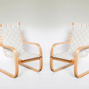 Japandi Nordic Light Braided Plywood Model 406 Armchair Alvar Aalto Artek Set of 2 Vintage Scandinavian Mid Century Modern Minimal Furniture