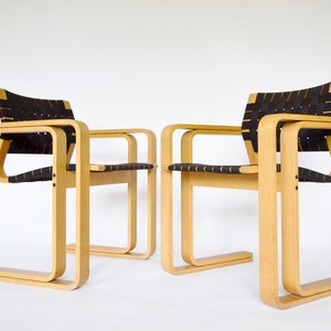 Vintage Plywood Belt Armchairs Thygesen & Sørensen Magnus Olesen Denmark 1970s Set of 2 Scandinavian Mid Century Modern Minimal Furniture