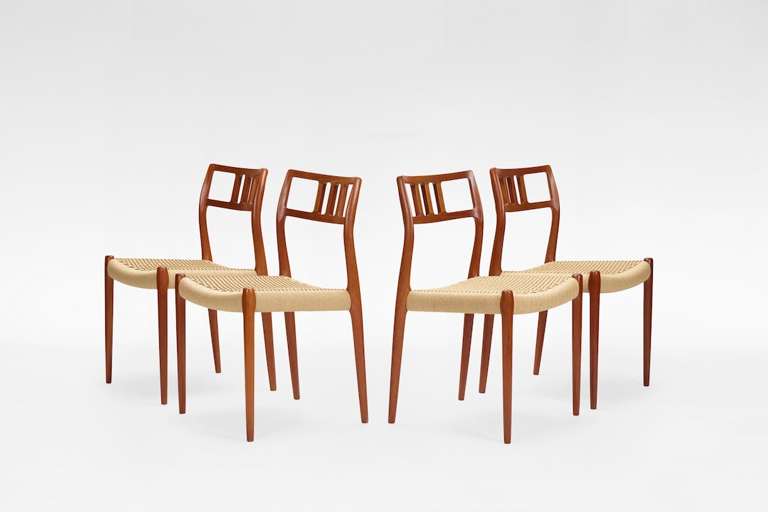 Vintage Teak Paper Cord Niels Otto Møller Model 79 Dining Chairs J.L ...