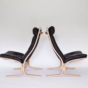 Vintage Plywood Leather High-back Siesta Chairs Ingmar Relling Westnofa Norway set of 2 Scandinavian Mid Century Modern Minimalist Furniture