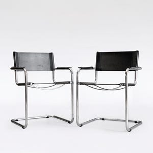 ブラックレザーチューブラークロームバウハウスS34チェア Mart Stam 1925 Fasem イタリア 2脚セット ヴィンテージ ミッドセンチュリー モダン ミニマリスト デザイナー家具