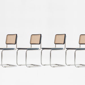 Sedie Cesca vintage Bauhaus in acciaio cromato, stile industriale, in rattan, Marcel Breuer, anni &#39;80, mobili minimal moderni di metà secolo, set da 4