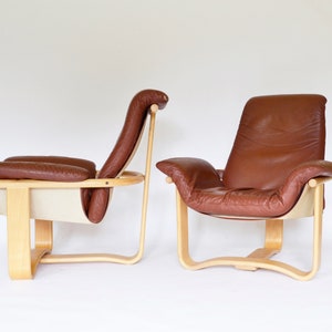 Vintage Cinnamon Brown Bentwood Manta Lounge Chairs Ingmar Relling Westnofa Norway 1970s Set of 2 Scandinavian Mid Century Modern Furniture