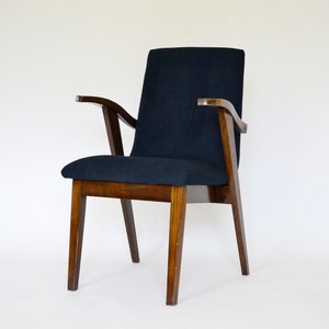 Polish Night Blue Original Armchair Type 300-123 Mieczysław Puchała 1950s Retro Mid Century Modern Vintage Bohoemian Minimalist Furniture
