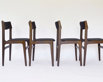 Dark Felt Teak Dining Chairs by Erik Buch for O.D. Møbler Denmark 1960s Set of 4 Vintage Scandinavian Mid Century Modern Minimal Furniture