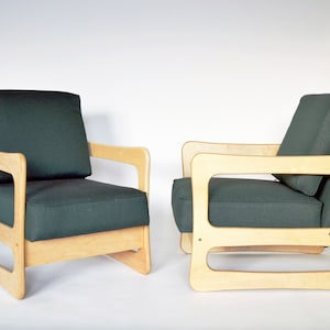 Lithuanian Design Forest Green Plywood Vesta Armchairs Set of 2 1970s Set of 2 Mid Century Modern Natural Bohemian Baltic Retro Furniture