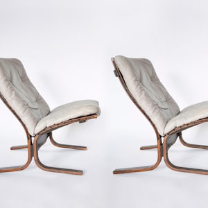 Scandinavian Beige Leather Plywood Siesta Chair Ingmar Relling Westnofa Denmark 1960s Set of 2 Retro Mid Century Modern Original Furniture