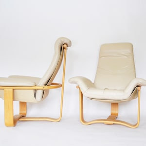 Japandi Beige Bentwood Manta Lounge Chairs Ingmar Relling Westnofa Norway 1970s Set of 2 Vintage Scandinavian Mid Century Modern Furniture