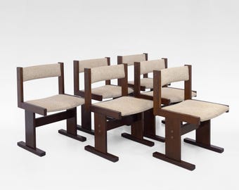 Vintage Original Stained Oak Dining Chairs Poul H.Poulsen Gangsø Møbler Denmark 1960s Set of 6 Scandinavian Mid Century Modern Furniture