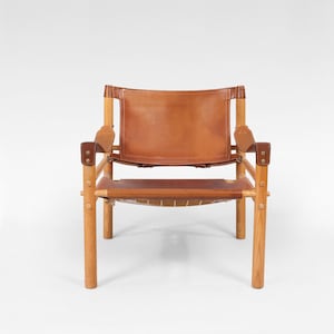 Vintage Cognac Leather Wood Scirocco Safari Lounge Chair Arne Norell AB 1960s Scandinavian MidCentury Modern Rare Original Minimal Furniture
