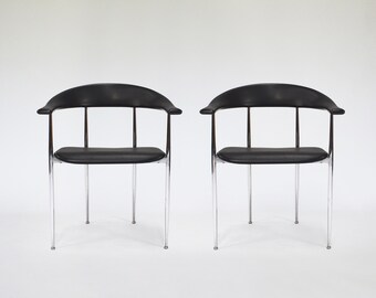 Vintage Chrome Black Industrial Rubber P40 Armchairs Giancarlo Vegni Fasem 1980s Italian Mid Century Modern Minimal Furniture, set of 2