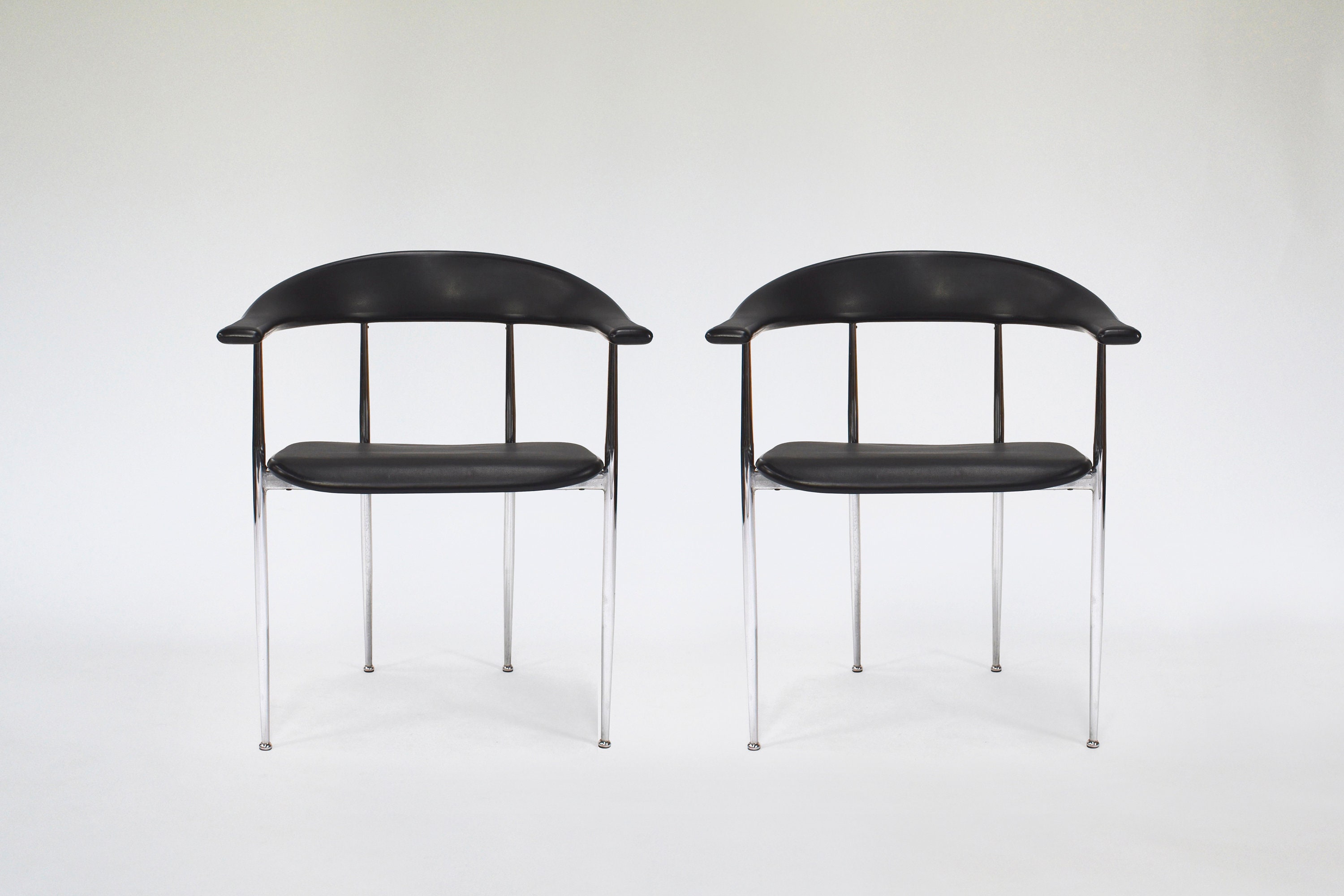 Vintage Chrome Black Industrial Rubber P40 Armchairs Giancarlo 