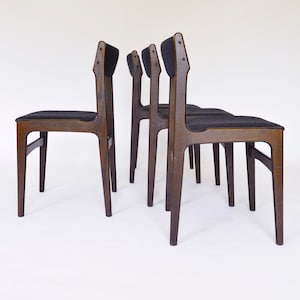 Dark Felt Teak Dining Chairs by Erik Buch for O.D. Møbler Denmark 1960s Set of 4 Vintage Scandinavian Mid Century Modern Minimal Furniture