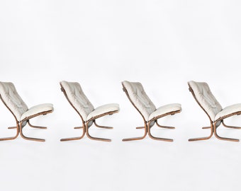 Scandinavian Beige Leather Plywood Siesta Chair Ingmar Relling Westnofa Denmark 1960s Set of 4 Retro Mid Century Modern Original Furniture