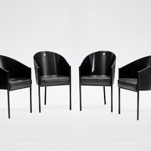 Vintage Black Leather Metal Driade Chairs Philippe Starck Aleph Driade 1980s Italy Set of 4 Retro Minimalist Mid Century Modern Furniture