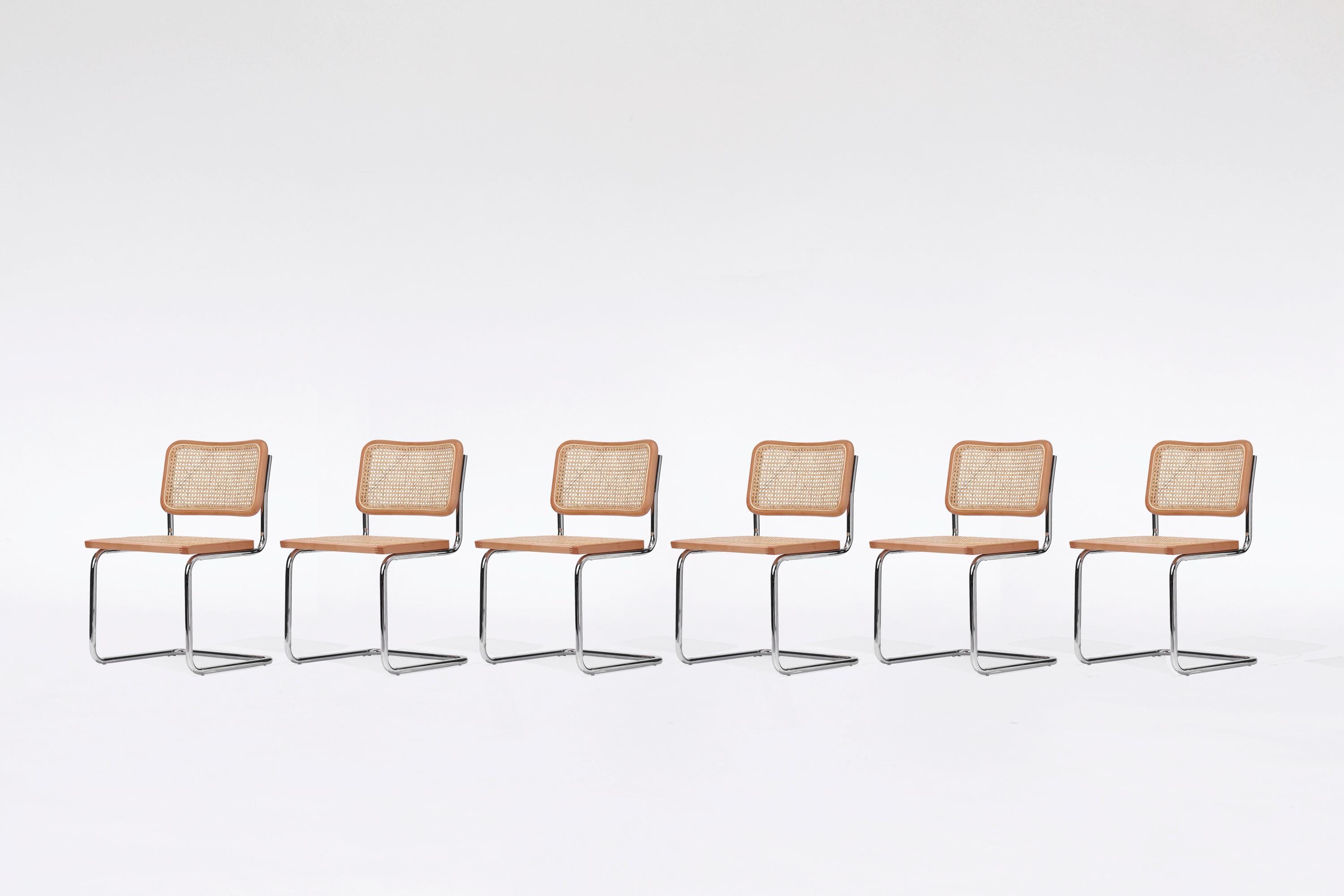 Vintage Bauhaus chroomstaal rotan industriële Cesca-stoelen Marcel Breuer jaren 80 Italiaanse moderne minimale meubels uit het midden van de eeuw, set van 6