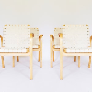 Japandi Minimal Belt Plywood Model 45 Armchairs Alvar Aalto Artek Finland Set of 4 Vintage Scandinavian Mid Century Modern Nordic Furniture