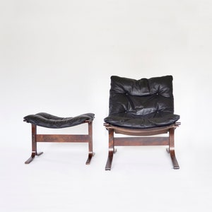 Vintage Plywood Leather Lounge Siesta Chair&Ottoman Ingmar Relling Westnofa Norway 1960s set of 2 Scandinavian Mid Century Modern Furniture