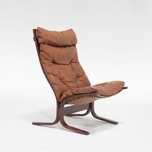 Vintage Cognac Leather Plywood Highback Siesta Chair Ingmar Relling Norway 1960s Scandinavian Original Mid Century Modern Minimal Furniture