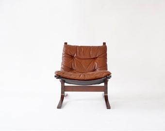 Vintage Cognac Leather Brown Plywood Siesta Chair Ingmar Relling Westnofa Denmark 1970s Scandinavian Mid Century Modern Original Furniture
