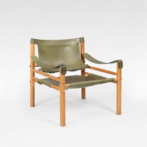 Vintage Green Leather Wood Scirocco Safari Lounge Chair Arne Norell AB 1960s Scandinavian MidCentury Modern Rare Original Minimal Furniture