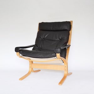 Vintage Black Leather Siesta Chair & Ottoman Ingmar Relling Westnofa Norway 1960s Scandinavian Mid Century Modern Minimal Furniture