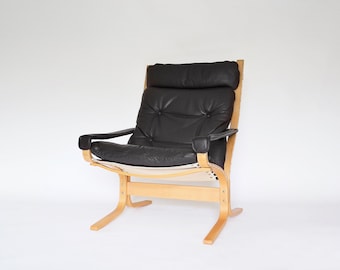 Vintage Black Leather Siesta Chair & Ottoman Ingmar Relling Westnofa Norway 1960s Scandinavian Mid Century Modern Minimal Furniture