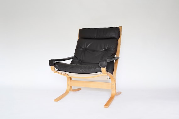 ヴィンテージ ブラックレザー シエスタチェア＆オットマン