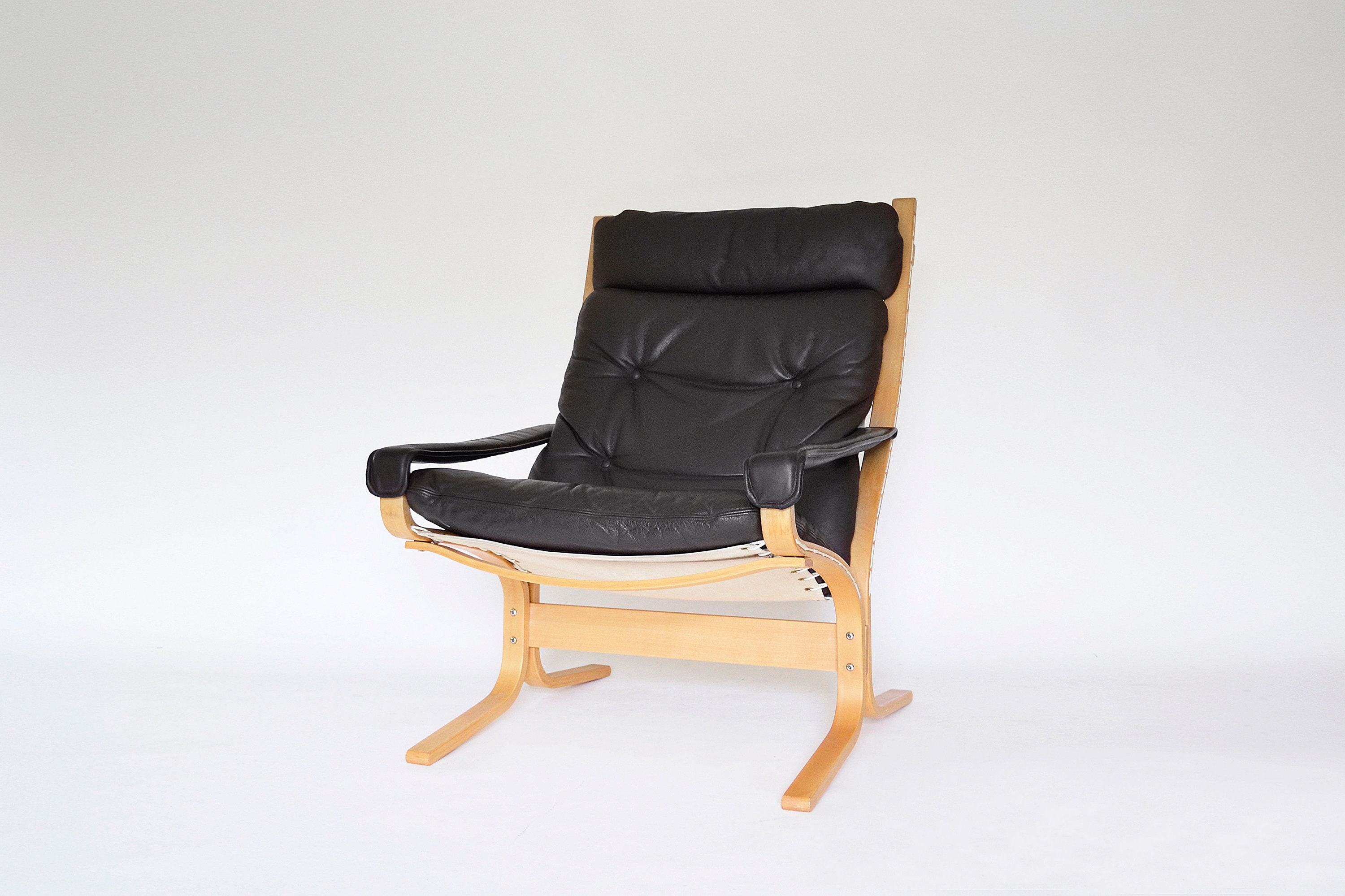 ヴィンテージ ブラックレザー シエスタチェア＆オットマン イング