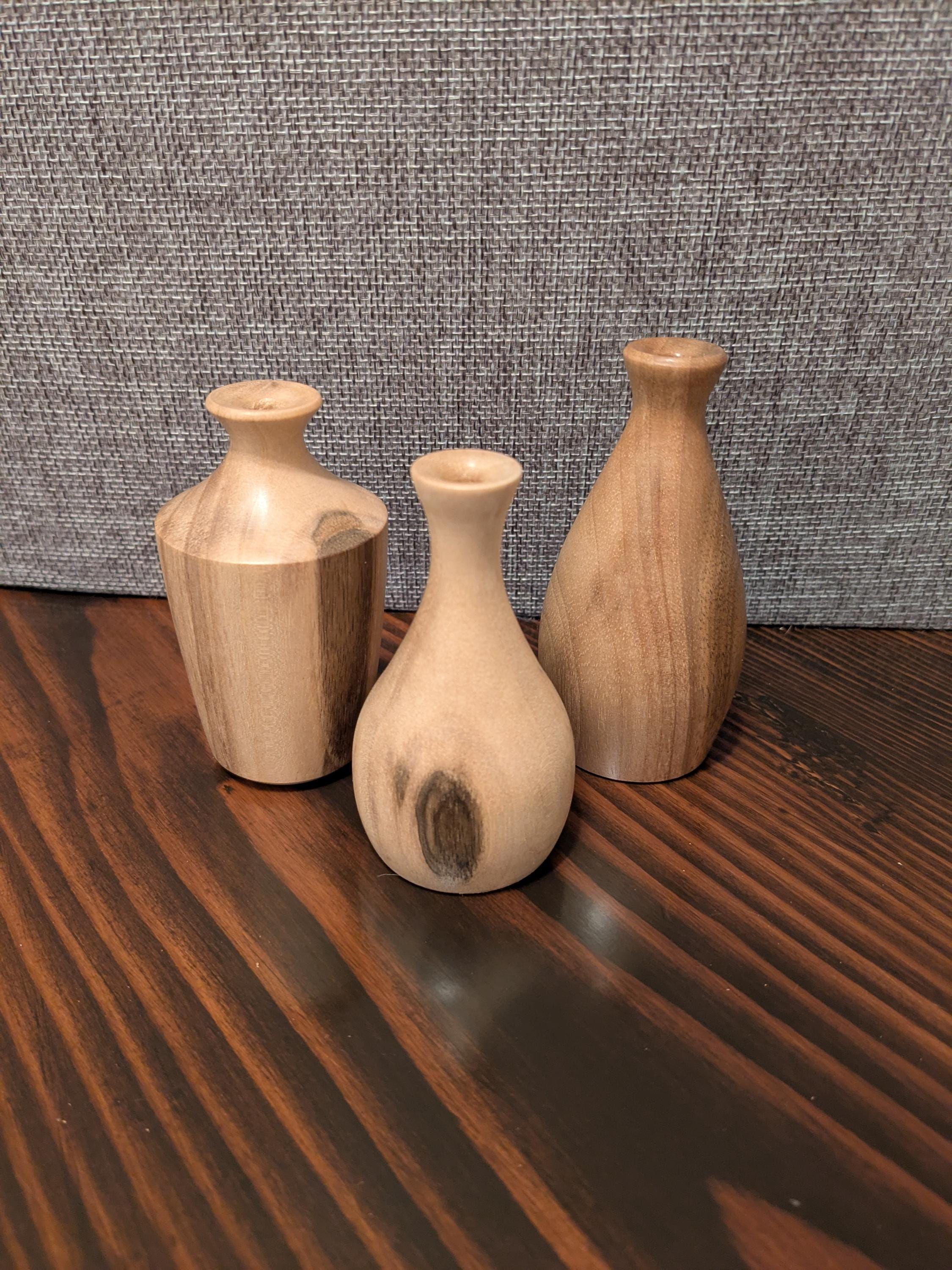 木製　花瓶・壺　回転台　直径21.5cm ◇花器 花瓶 壺◇B-2322