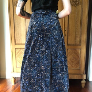 70's Vintage Shiny Blue Speckled Velveteen Maxi Velvet Skirt With Belt Vintage Boho Floor Length ILGWU S