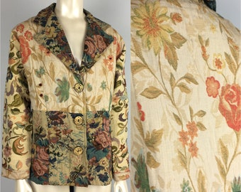 New Vintage Patchwork Jacket Baroque Floral Tapestry M